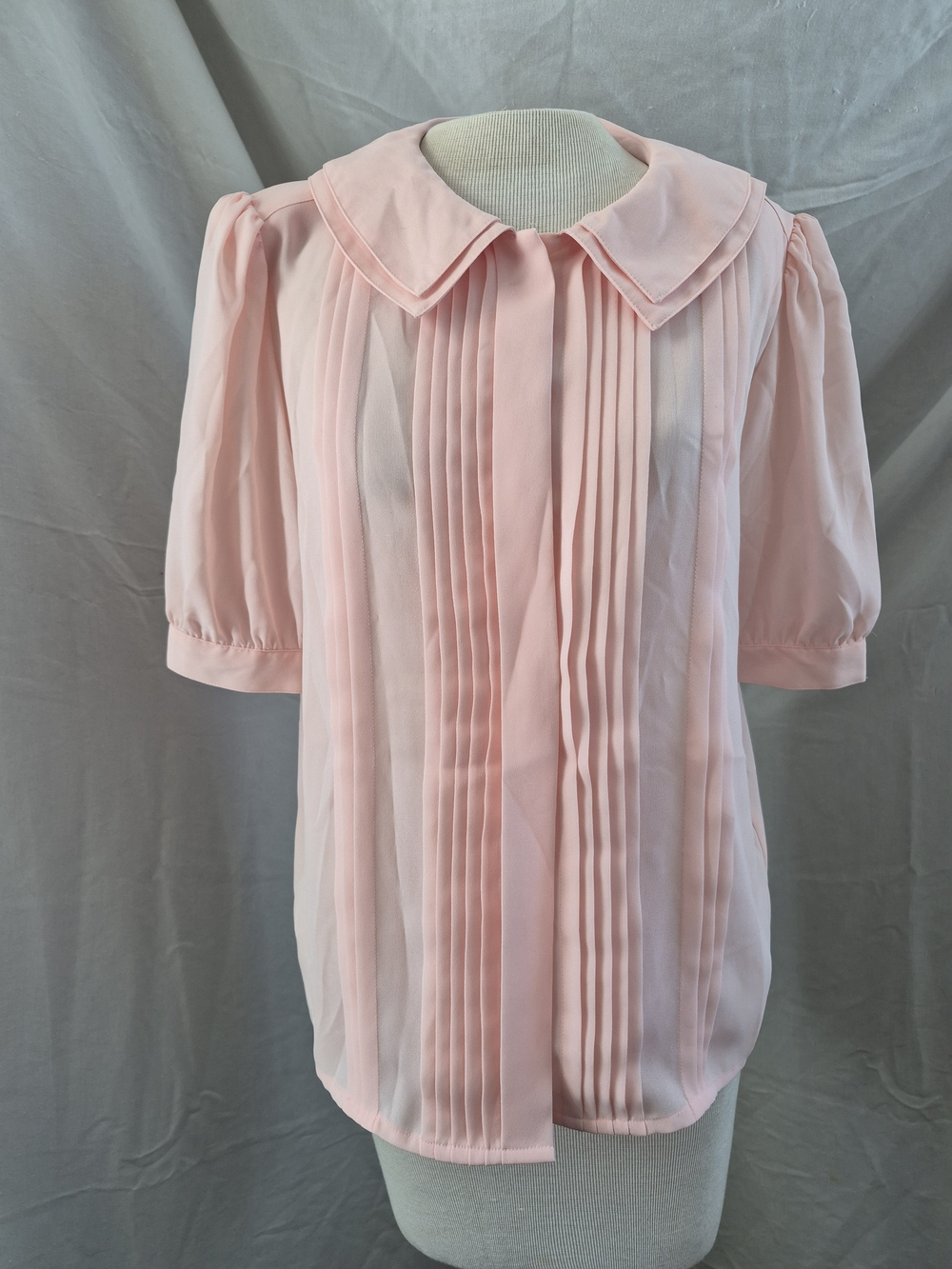 Light Pink Pleated Short Sleeve Women's Blouse